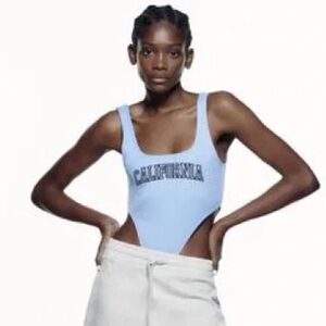 ZARA | California Sky Blue Ribbed Bodysuit | Size L